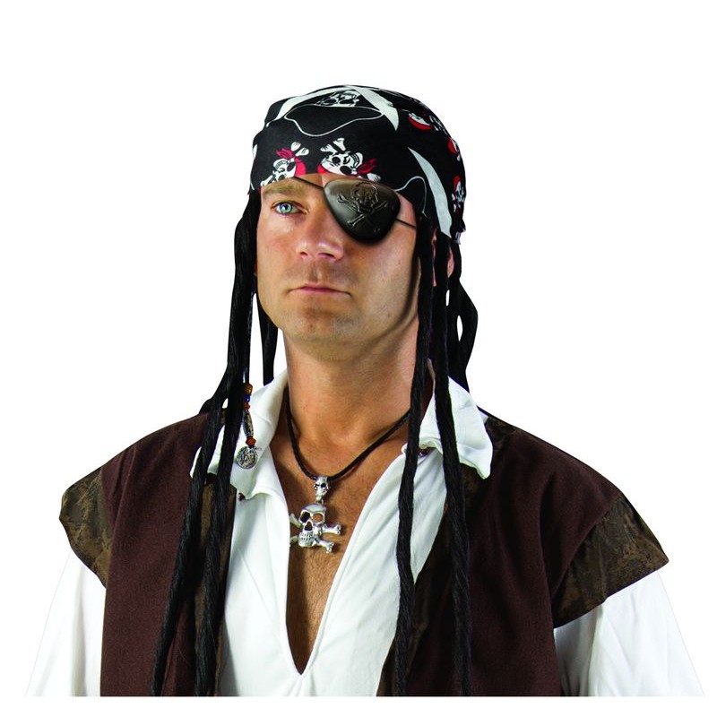 PMU Pañuelo pirata pirata de 21 pulgadas, calavera negra y huesos cruzados,  paquete de 1